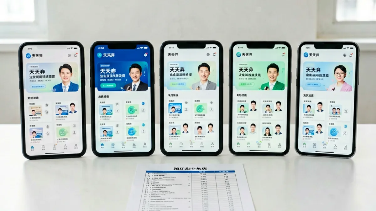 天天弄与多款同类产品并排展示对比界面，突出各平台在功能与体验上的差异